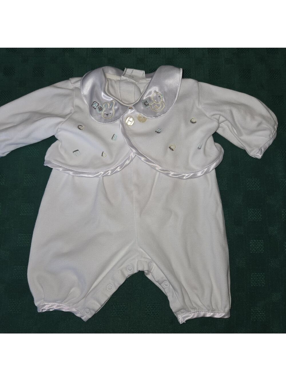 Vintage Vitamins White Baby 2pc Outfit 3-6 Months Baptism Satin Trim Embroider